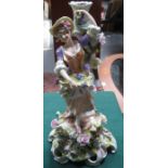 MEISSEN STYLE HEAVILY RELIEF DECORATED CERAMICS FIGURE CANDLESTICK,