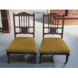 PAIR OF CARVED MAHOGANY FRAMED BEDROOM CHAIRS