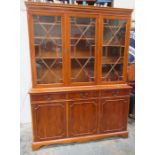 REPRODUCTION YEW COLOURED THREE DOOR GLAZED DISPLAY UNIT