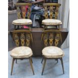 ERCOL DARK OAK DROP LEAF DINING TABLE AND FOUR CHAIRS