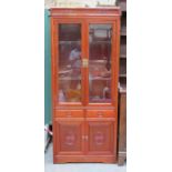 POLISHED HARD WOOD ORIENTAL TWO DOOR DISPLAY UNIT