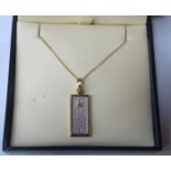 9ct GOLD INGOT ON CHAIN SET WITH SIXTY SMALL DIAMONDS, LIMITED EDITION No 15/60,