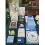 MIXED LOT INCLUDING BEATRIX POTTER MUSICAL FIGURE, OTHER BEATRIX POTTER CERAMICS, WEDGEWOOD ETC...