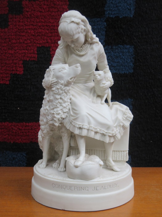 UNGLAZED PARIAN WARE FIGURE- CONQUERING JEALOUSY, BY HJ LIBBY, BOSTON (AT FAULT),