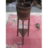 COPPER BOUND OAK BARREL FORM PLANT STAND BY R ALISTER & CO