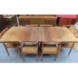 1970s STYLE EXTENDING DINING TABLE WITH SIX CHAIRS AND LONG JOHN SIDEBOARD