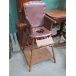 VINTAGE LEATHER CHILD'S METAMORPHIC HIGH CHAIR