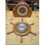 ART DECO STYLE MANTLE CLOCK PLUS SHIPS WHEEL FORM BAROMETER