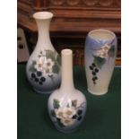 THREE ROYAL COPENHAGEN FLORAL CERAMIC VASES.