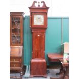 ANTIQUE MAHOGANY CASED LONGCASE CLOCK WITH ORMOLU MOUNTED AND HANDPAINTED ROLLING PENNY MOON SQUARE