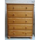 MODERN PINE CHEST OF FIVE DRAWERS