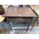 CARVED ANTIQUE OAK SINGLE DRAWER SIDE TABLE