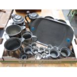 PARCEL OF VARIOUS PEWTER TANKARDS AND ARCHIE KNOX STYLE ENAMELLED TRAY