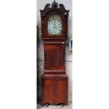 MAHOGANY CASED LONGCASE CLOCK WITH HANDPAINTED BEVELLED ROLLING MOON DIAL