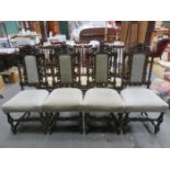 SET OF FOUR OAK HEAVILY CARVED PIERCEWORK DECORATED AND BARLEY TWIST HIGH BACK CHAIRS