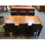 MODERN STAINED SOLID OAK DINING TABLE WITH SIX CHAIRS AND SIDEBOARD