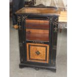 ANTIQUE WALNUT AND EBONISED SINGLE DOOR GLAZED SIDE CABINET