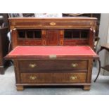 ANTIQUE INLAID OAK AND MAHOGANY SECRETAIRE CHEST