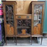 ANTIQUE MAHOGANY INLAID SIDE BY SIDE DISPLAY CABINET