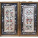 PAIR OF MIDDLE EASTERN/ORIENTAL STYLE FRAMED FLORAL EMBROIDERED ON SILK,