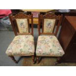 PAIR OF CARVED OAK UPHOLSTERED DINING CHAIRS