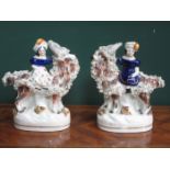 PAIR OF SMALL HANDPAINTED CERAMIC STAFFORDSHIRE FIGURE GROUP,