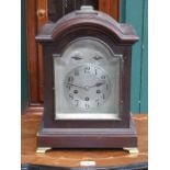 MAHOGANY CASED BRACKET CLOCK WITH SILVER COLOURED DIAL