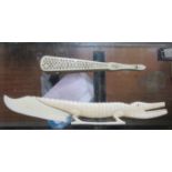 IVORY CROCODILE FORM LETTER KNIFE AND HAND FAN