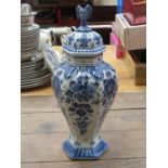 DELFT BLUE/WHITE FLORAL URN WITH COVER APPROX.