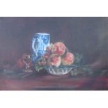 GILT FRAMED VICTORIAN STILL LIFE OIL ON CANVAS, UNSIGNED,