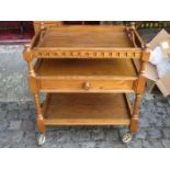 OAK TEA TROLLEY FITTED WITH SINGLE DRAWER AND SERVING TRAY