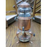 VINTAGE COPPER, BRASS AND GLASS COFFEE GRINDER, ALSO JAM PAN, COPPER KETTLE,