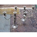 PAIR OF SILVER PLATED THREE SCONCE CANDELABRAS