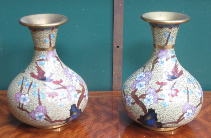 PAIR OF FLORAL DECORATED JAPANESE CLOISONNE VASES