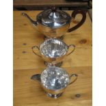 HALLMARKED SILVER THREE PIECE TEA SET,