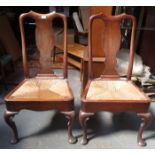 PAIR OF RUSH SEATED QUEEN ANNE STYLE DINING CHAIRS