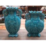 TWO VICTORIAN STYLE DECORATIVE GLAZED CERAMICS POTTERY VASES,