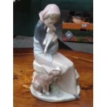 LLADRO GLAZED CERAMIC SEATED FIGURE GROUP,