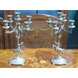 PAIR OF GILT METAL FIVE SCONCE CANDELABRAS,