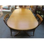 LIGHT OAK TOPPED EXTENDING DINING TABLE AND FOUR CHAIRS