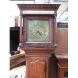 ANTIQUE OAK CASED LONGCASE CLOCK WITH SQUARE BRASS DIAL BY THOMAS BRIDGE,