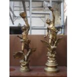 TWO GILT METAL VICTORIAN FIGURE FORM TABLE LAMPS