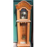 REPRODUCTION LIGHT OAK CASED EMPEROR GRANDMOTHER CLOCK