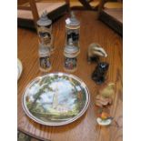 SUNDRY CERAMICS INCLUDING GERMAN STEINS, SALISBURY CATHEDRAL PLATE,