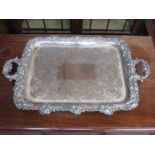 LARGE DECORATED SILVER PLATED SERVING TRAY