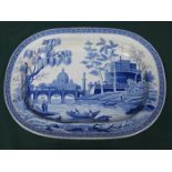 SPODE 19th CENTURY BLUE AND WHITE CERAMIC ASHETTE DEPICTING LONDON THAMES RIVER SCENE,