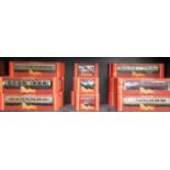 QUANTITY HORNBY BOXED COACHES, VARIOUS LIVERIES AND GOODS WAGONS,