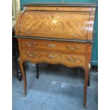 REPRODUCTION ITALIAN STYLE FLORAL INLAID AND ORMOLU MOUNTED LADIES ROLL TOP WRITING BUREAU