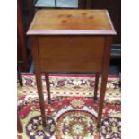 SMALL INLAID MAHOGANY SEWING BOX WITH FITTED INTERIOR