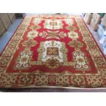 VINTAGE LARGE HENOS DECORATIVE RED FLOOR RUG,